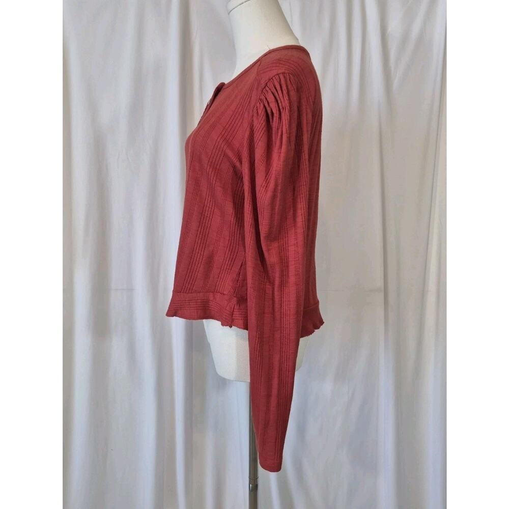 Pilcro Ribbed Puff Sleeved Red Cotton Blend Shirt Top Medium - Picture 8 of 11